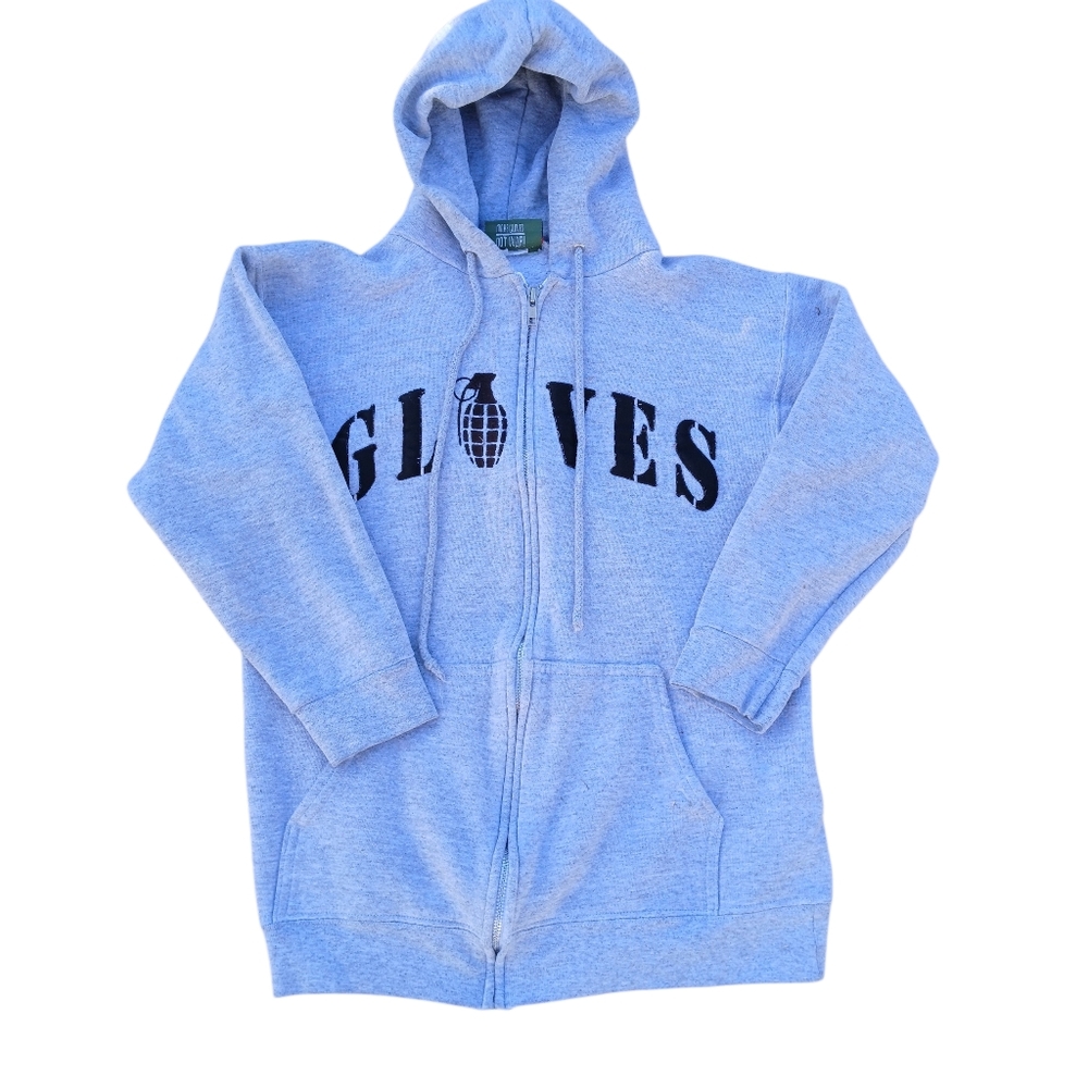 VTG Grenade Gloves Zip Up Hoodie Heather Grey  Size Small